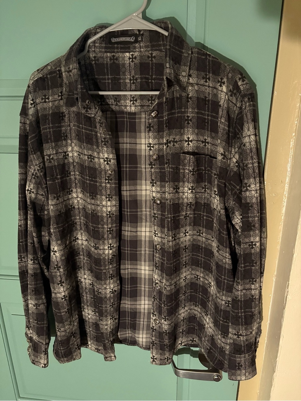 Chrome Hearts Black and Gray Plaid Button-Up Shirt